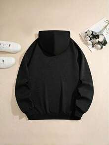 Men's Casual Messi Logo Graphic Print Hoodies, Drawstring Comfortable Oversized Hooded Pullover Sweatshirt - 黑色 - 查看 3