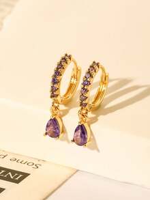 Set de 6 cercei minimalisti la modă pentru femei, placați cu cupru și zirconiu violet, potriviți pentru purtarea zilnică, petrecere și vacanță.