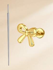 2 piezas/set Pendientes de botón elegantes con corazón de arco y circonita cúbica de acero inoxidable, pendientes de cartílago perforados, joyería para perforaciones de trago, cartílago, hélice, concha, labio, labrete, Medusa, pendientes de nariz y anillos de nariz para mujeres y hombres para decoración diaria