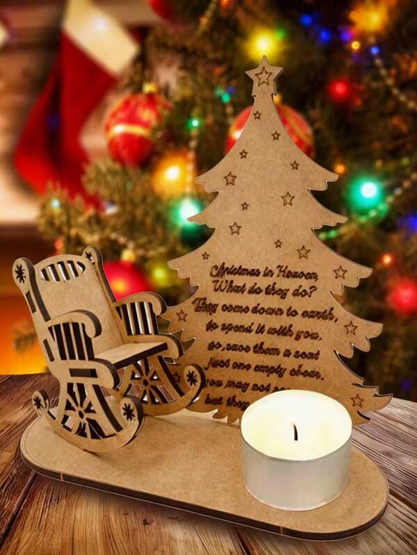 1 Stück Engel Gedicht Memorial Kerzenhalter - Holzschaukelstuhldekoration mit geschnitztem Gedicht, Feiertags-Heim-Esszimmerdekoration, ohne Batterie benötigter Tischdekor, Weihnachtsengel-Geschenk, exquisites Schnitzdesign, hochwertige Verarbeitung, emotionales Geschenkwahl, Holz-Weihnachts-Memorial-Kerzendekor - personalisiertes Erinnerungsgeschenk mit eingraviertem Namen und Datum, einfühlsames Geschenk für Geliebte, ohne Strom benötigt, Thanksgiving- und Weihnachtsdekoration, robustes Holzmaterial für emotionale Heimdekoration