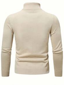 GRDR Men's Casual Versatile Solid Color Turtleneck Knit Sweater, Autumn/Winter - Apricot - View 3