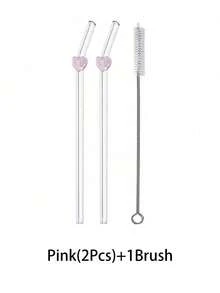 1/2/4/5/6/8支装可爱卡通玻璃吸管，带粉色蝴蝶结/蝴蝶/爱心/大蝴蝶结吊坠，适用于水杯，防碎可重复使用透明玻璃吸管，配有清洁刷，适用于冷饮、奶茶、咖啡、果汁、冰沙，厨房、餐厅、鸡尾酒会、返校季、送给男女朋友、父母、朋友、节日用品、新年、情人节。 - 粉色 - 查看 15