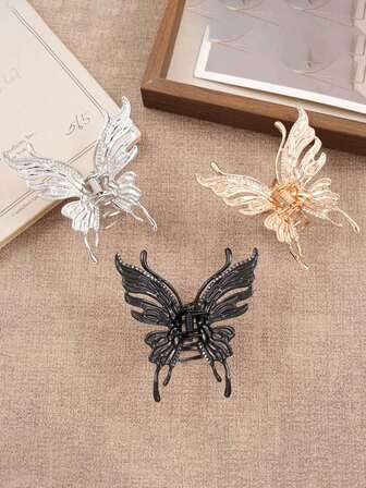 1pc Elegant 3D Butterfly Hair Claw Clip, Rhinestone Decor, Minimalist Design, Suitable For Everyday Wear, Great Gift Hair Clip Winter Hair Accessories