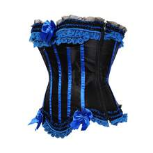 Jutrisujo Corsets For Women Tops Plus Size Stripe Lace Up Overbust Bustier ZipperLingerie Halloween Costumes - 8068-Blue - 查看 2