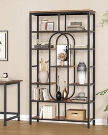 HEXCELEN Libreria, scaffale a 7 ripiani, scaffale espositivo con 9 ripiani, scaffale divisorio per studio, soggiorno, ufficio, camera da letto, 30 x 100 x 180 cm, marrone-nero vintage - Marrone ruggine - Visualizzare 2