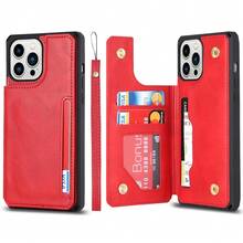 Compatible With IPhone 13 Pro Max Case With Card Holder, Wallet Phone Case For Women Men, Stand And Strap,Leather Shockproof Protective Cover- Red{"Color_name":"A-Red"} - 多色25 - View 1