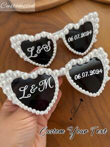 Personalized Custom Heart-Shaped Pearl Embellished Fashion Glasses, Wedding Decorative Glasses, Party Novelty Heart-Shaped Fashion Glasses For Women, Retro Heart-Shaped Fashion Eyeglasses, Heart-Shaped Fashion Glasses, Fashion Cat-Eye Heart-Shaped Loose Fashion Glasses,Vacay Vibe Au