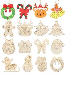 12/24pcs/Sets Of Christmas Wood Board Ornaments, DIY Decorative Wood Pieces, Wooden Ornaments, Home Decor Wood Pieces, Perfect For Christmas, Halloween, And Thanksgiving Gift Hangings, Perfect For Holiday Decorations.