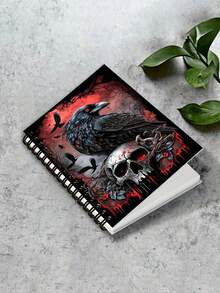 Gothisches Raben- und Schädel-Spiralheft, 14 x 24 cm, Dunkel-Fantasy-Coverdesign, perfekt zum Schreiben, Journaling, Bibelstudium, macht ein einzigartiges Geschenk zu Geburtstagen, Weihnachten, für Liebhaber von Schreibwaren, Schulanfang