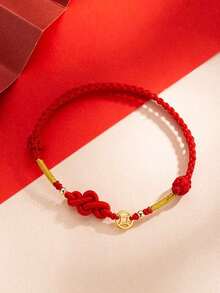 1pc Stylish & Cute Red Auspicious Lucky Knot Adjustable Bracelet, Suitable For Daily Wear, Party, Gift For Friends Of Both Genders - Màu đỏ - Xem 3