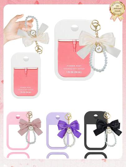 2PCS/1PC (30ml) Hand Sanitizer Spray Protective Case, Pearl Bow Keychain Pendant, And Silicone Spray Bottle Anti-Fall Protective Case, Keychain Design, Easy To Carry For Travel, Can Be Easily Hung On Bags, Keys Or Backpacks, Wear-Resistant, Waterproof, Reusable Protective Case For Touchland Hand Sanitizer Spray, Travel, Outings, Gifts, Halloween Gifts, Christmas Gifts