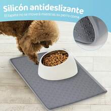 Tapete para Perro Comida, Tapete para Perro Comida, Alfombrilla Antideslizante de Silicona para Comida de Gatos y Perros, Impermeable, A Prueba de Salpicaduras, Fácil de Limpiar, 47 x 30 (Gris) - 1 - Ver 2