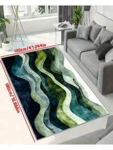 1pc Ombre Green Wavy Pattern Bath Mat, Non-Slip, Machine Washable, Low Pile Knit Fabric, Polyester TPR Blend, Rectangular Bathroom Rug, Decorative Carpet