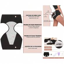 Paquete de 5 Calzones Menstruales de Algodó 95% para Flujo Abundante, Talle Alto - Ideal para Periodo y Postparto Cesárea - Negro - Ver 2