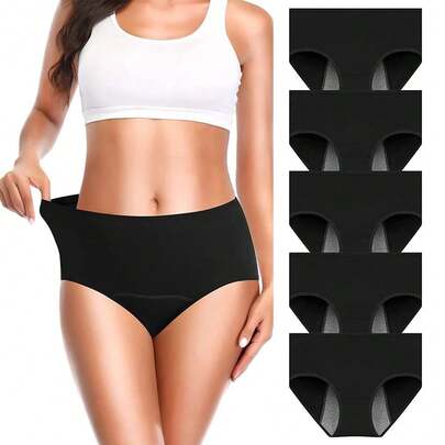 Paquete de 5 Calzones Menstruales de Algodó 95% para Flujo Abundante, Talle Alto - Ideal para Periodo y Postparto Cesárea