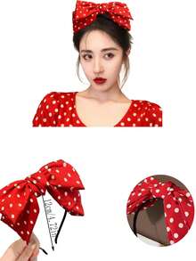 1pc Polka Dot Korean Headband, Versatile Polka Dot Hair Accessory, Minimalist Fresh Big Bow Hair Clip For Women, Makeup, Hair Band Hair Hoop