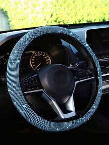 女士水钻装饰汽车方向盘套，14-15英寸汽车内饰配件 - Black - 查看 9