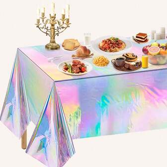 4pcs Vibrant Rainbow Color Disposable Tablecloths - Waterproof, Laser Cut, Rectangular Holographic Plastic Tablecloths, Suitable For Casual Bachelorette Parties, Weddings, Birthday Decorations And Celebrations