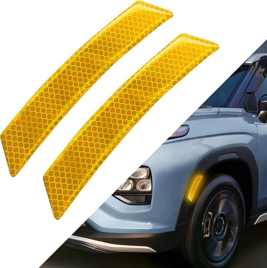 2PCS Reflective Trim Side Marker Stickers, Reflective Car Stickers, Side Reflectors Car, Auto Exterior Accessories Reflector Guard Fit Truck Wheel Well Arch Bumper Fenders (White) - Yellow - View 1