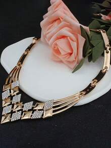 3pcs Fashionable Elegant Geometric V-Shaped Necklace & Earrings Jewelry Set For Women, Versatile For Dresses