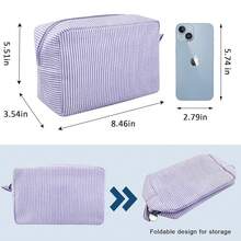 GFU Cosmetic Bags For Women, Seersucker Cosmetic Bag, Travel Toiletry Stripe Makeup Bag, Large Women Aesthetic Organizer Storage Pouch, Girls Handbags Purses,Purple{"Color_name":"Purple"} - 紫色的 - 查看 4