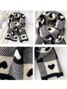 Classic Love Double-Sided Scarf For Girl - Winter And Autumn Warmth, Fashionable Knitted Scarf, Versatile Scarf - Multicolor - View 4