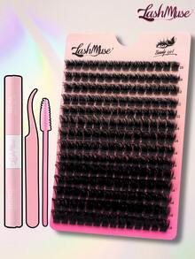 392PCS 0.39-0.71inch Mixed Size D-Curl Design 200D Russian Curl False Eyelashes | Natural Soft Fluffy Cluster Fake Lashes | Wispy Smoke Effect DIY Lashes | Lash Clusters, Eyelash Clusters, Individual Eyelashes, Fake Lashes | Beauty & Health, Personal Care, Festive Glam Beauty | Includes Lash Glue, Lash Tweezers, And Lash Brush | Perfect For Daily Wear, Party, Cosplay, Night Out, Thanksgiving, Christmas, Halloween Makeup & More - 黑色 - 查看 10