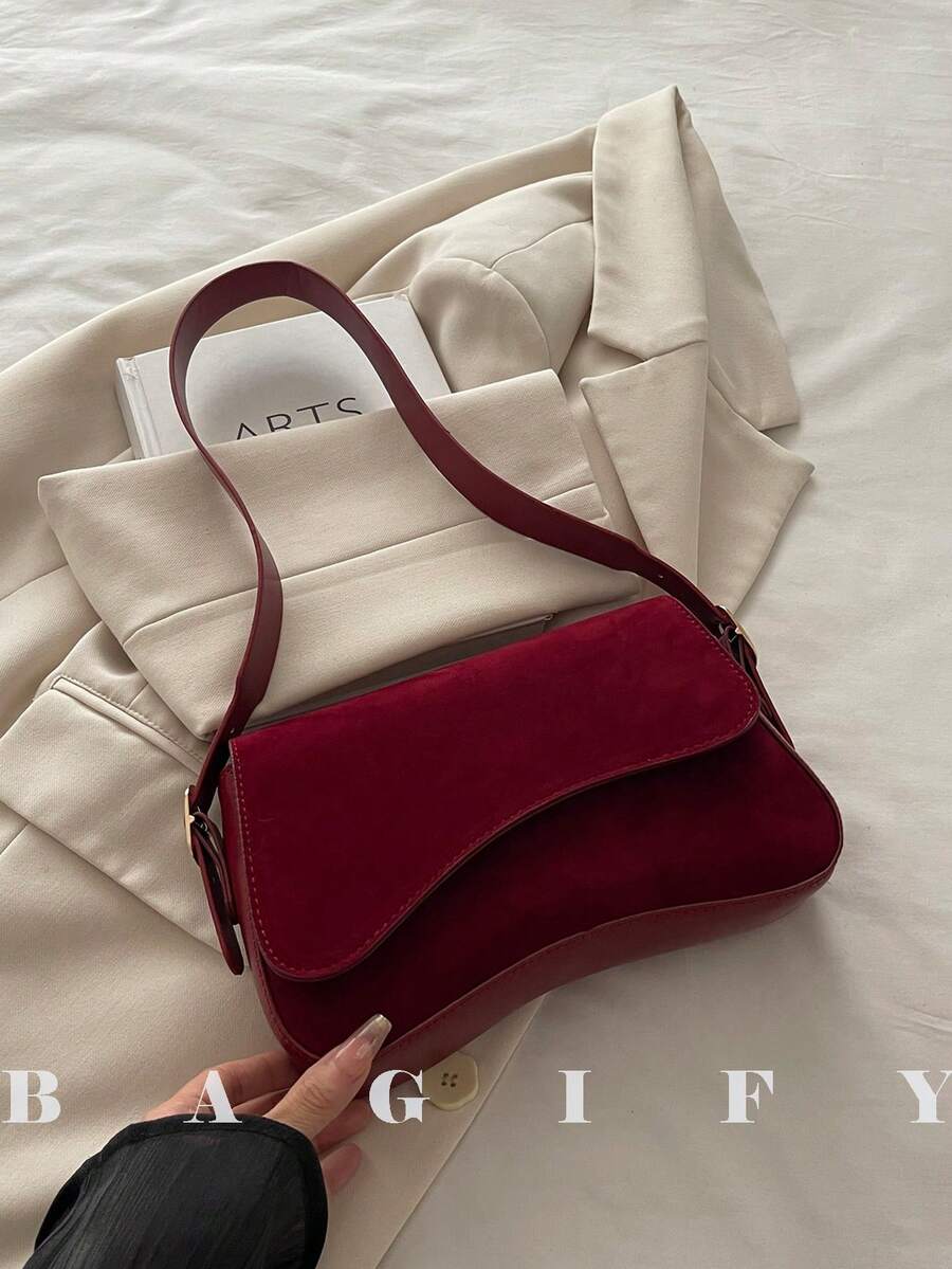 Minimalist Solid Color Shoulder Flap Bag, Classic Textured Crossbody Bag Purse For Women