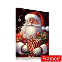 1pc 30*40cm(12*16inch)Framed Santa Claus Sitting On Toilet Reading Canvas Painting Christmas Decoration Posters For Holiday Living Room Wall Art Decor