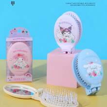 Miniso Sanrio My Melody - Lược gấp gọn di động bằng nhựa ABS thân thiện, tích hợp gương và lược, tuyệt vời cho việc trang điểm và làm tóc nhanh chóng của học sinh trong giờ giải lao (1 chiếc) - Hồng - Xem 4