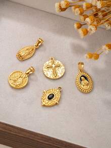 1 pieza Colgante chapado en oro de 18K de acero inoxidable, colgante redondo de la Virgen María, dije de cruz, colgante negro, DIY para collares, aretes, joyería, uso diario, regalo