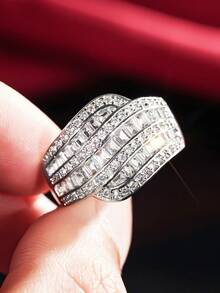 1枚女士迷人方形锆石戒指，适合婚礼、情人节礼物 - 7# - 查看 18