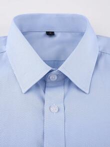 1pc Men's French Cuffs Formal Shirt, Color Block Patchwork Long Sleeve, Wedding Groom/Groomsmen Professional Party, Comes With Random Cufflinks - 淺藍色 - 查看 4