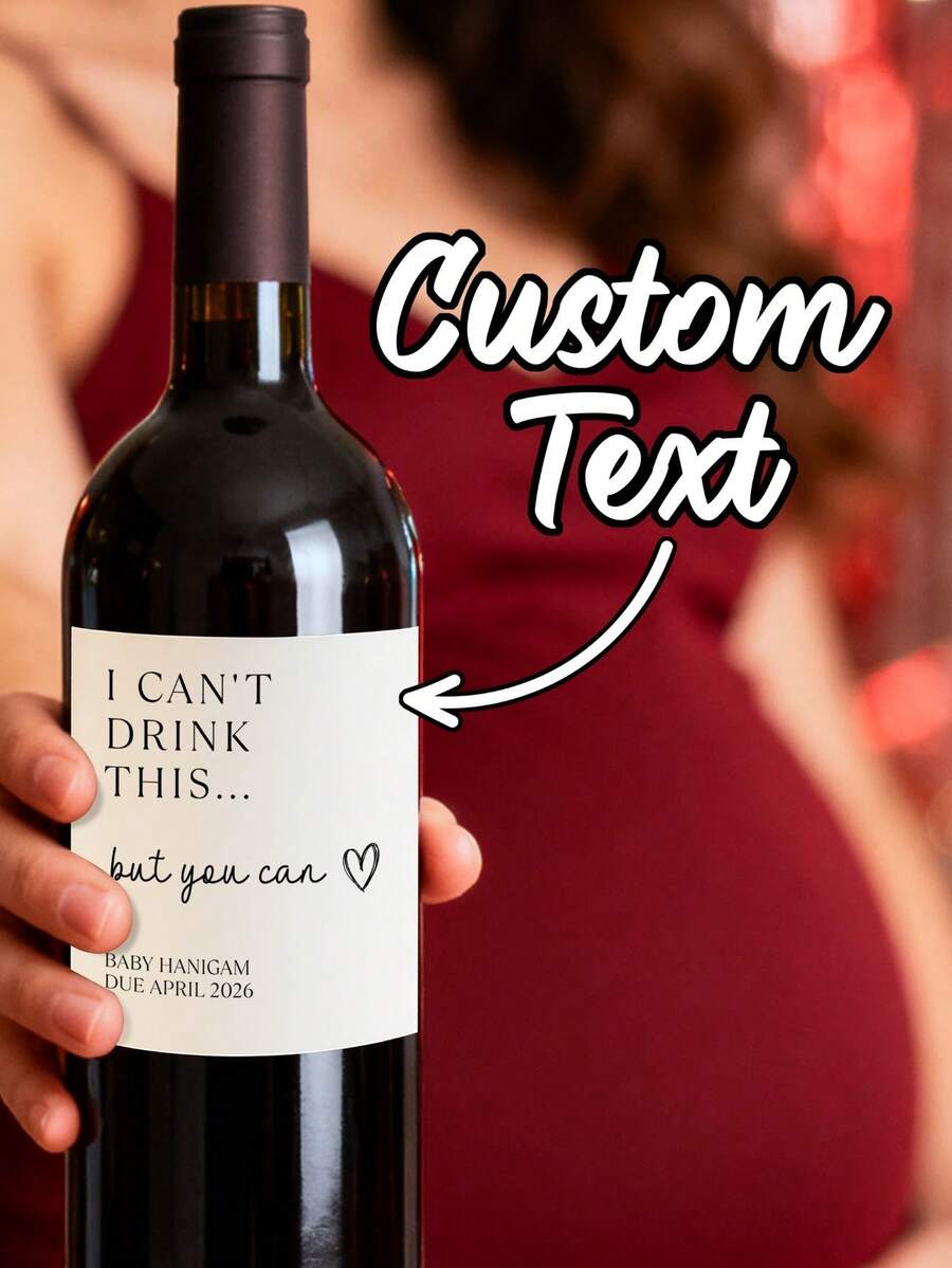 Rótulos de Vinho Personalizados | Rótulos de Vinho para Anúncio de Gravidez | Adesivos Personalizados para Garrafas de Vinho com Anúncio de Nascimento | Frase Divertida "Eu Não Posso Beber, Mas Você Pode" | Rótulos Personalizados com Data Prevista para o Parto | Lembrancinhas para Chá Revelação | Presentes para Novos Pais | Decorações para Chá de Bebê | Presentes para Futuros Pais | Chá Revelação Criativo para Futuras Mamães | Rótulos de Vinho de Natal | Adesivos Adoráveis para Vinho para Família e Amigos - mas você pode - Ver 1