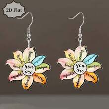 2D Floral Motivational Acrylic Pendant Earrings, Lightweight Colorful Earrings - Suitable For Women's Casual Daily Wear, Also A Perfect Gift For Holidays And Anniversaries - Multicolor - View 9