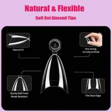 Short Almond Nail Tips300PCS Almond Pr On Nails Short Fake Nails Tips Soft Gel Nail Tips Shape Acrylic Nails12 Sizes No C Curve Half Cover Acrylic Pr On Nail Kit Extensions - 無色 - 查看 3
