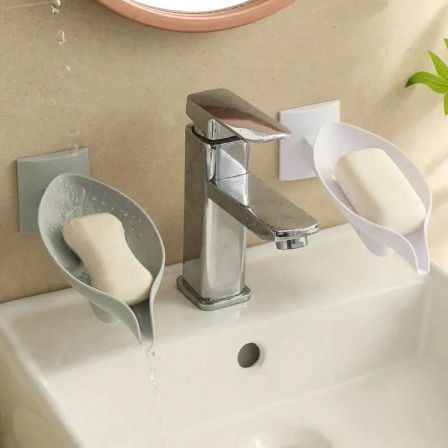 1 Stück drehbarer Blatt-Design Seifenhalter - Einstellbare Wasserableitung, Wandmontage, Saugnapf, Badezimmer Seifenorganizer, Leicht zu reinigen, platzsparend, rostbeständig, langanhaltend