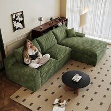 LUCKHAO 106" Cloud Sectional Couch With L-Shape Chaise, Modern Modular Comfy Sofa Chaise Longue, Upholstered Corduroy Couches Sleeper With Deep Seat For Living Room Bedroom, No Assembly Required - 右向躺椅+2座(綠色) - 查看 3