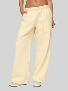 Womens Wide Leg Sweatpants Elastic Waist High Rise Baggy Pants With Pockets Solid Color Loose Fall Barrel Casual Lounge Athletic Pants Comfy Cute Y2k Joggers Teen Girl - Màu vàng - Xem 2