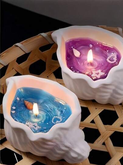 9.5cm Shell Shaped Romantic Jelly Candle, Ideal For Autumn/Winter Home Decor, Gifts For Friends & Couples, Suitable For Gatherings, Weddings, Girls' Yoga & Spa, Creating Romantic Candlelight Dinner Atmosphere, Also A Great Birthday Gift