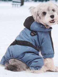 时尚粉色和黑色狗狗连帽雪衣 - 防水、保暖连体衣，适合小型犬，非常适合冬季散步和户外活动，带牵引绳孔设计宠物服装冬季保暖狗狗夹克 - 粉色 - 查看 16