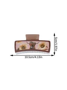 1 pezzo/2 pezzi Fermaglio per capelli a forma geometrica della serie cowgirl occidentale, accessorio per capelli casual da donna per raccolti, design a motivo di girasole e mucca, articolo versatile per autunno/inverno