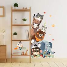Miếng dán tường hình rừng hoạt hình, miếng dán có thể tháo rời cho phòng trẻ em, trang trí nhà trẻ, trường mẫu giáo, miếng dán cửa hình động vật hoạt hình dễ thương, voi, hươu cao cổ, miếng dán tường tự dính cho phòng em bé - Nhiều màu - Xem 1