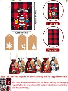 6pcs Christmas Drawstring Bags,Xmas Buffalo Plaid Burlap Candy Bags Linen Treat Bags Christmas Jute Burlap Treat Candy Goodies Drawstring Bags With Tags For Xmas Favors Supplies