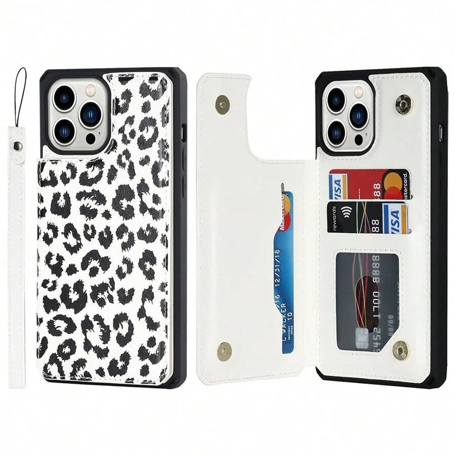 13 Pro Max Case, Wallet Case For Women Men With Card Holder, Stand And Strap, Leather Shockproof Protective Cover- Black{"Color_name":"M-Black"} - 多色7 - 查看 1