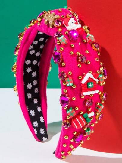 1pc Women's Holiday New Christmas Headband With Rhinestones, Hand-Sewn Golden Pearl Headpiece, Santa Claus & Gingerbread Man Decor, Suitable For Holiday Parties And Essential Fashion Accessory ,Hair Band ,Diadema ,Hair Hoop
