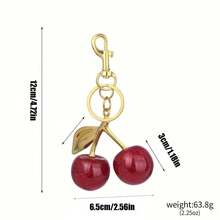 1pcs Chic Cherry Keychain With Sparkling Resin Pendant - Alloy Customizable C-Hook Closure For Women's Wallets & Bags Ideal Gift For Family Friends And Couples Valentine's Day Gift Valentines