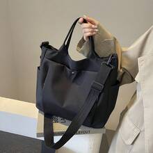 1 pieza Bolso de mano casual con cremallera en negro, bolso minimalista ligero y duradero con múltiples bolsillos y correa de hombro ajustable, mochila de gran capacidad