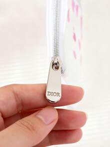 Christian Dior 可爱女孩化妆包，高级透明刺绣化妆包，粉色可爱刺绣爱心图案 - 粉色 - 查看 4