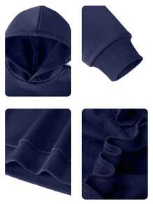 1pc Tween Girl Casual Printed Pullover Sweatshirt, Thermal Lined, Long Sleeve, Autumn/Winter Student Clothing - Navy Blue - View 6